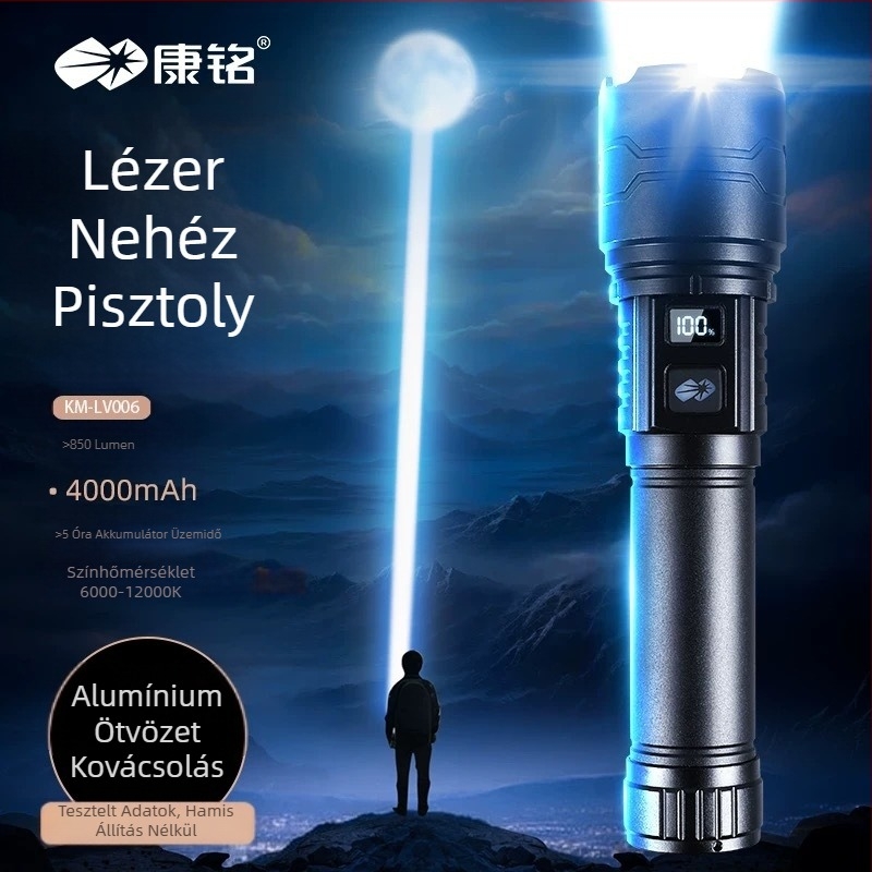 Alumíniumötvözetű LED zseblámpa, 15W, 3000mAh, 360° forgás