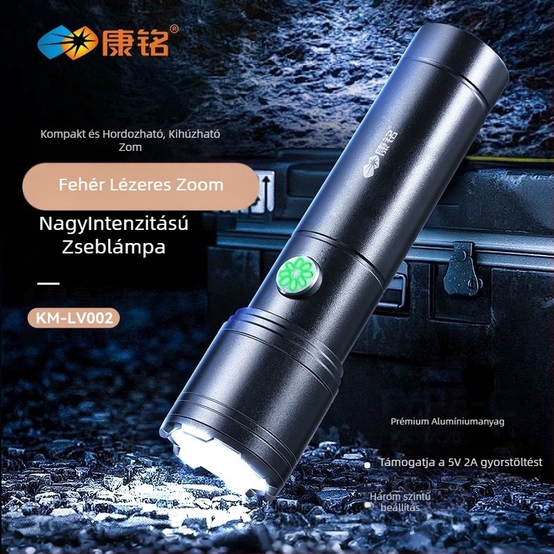 Alumíniumötvözetű LED zseblámpa, 15W, 3000mAh, 360° forgás