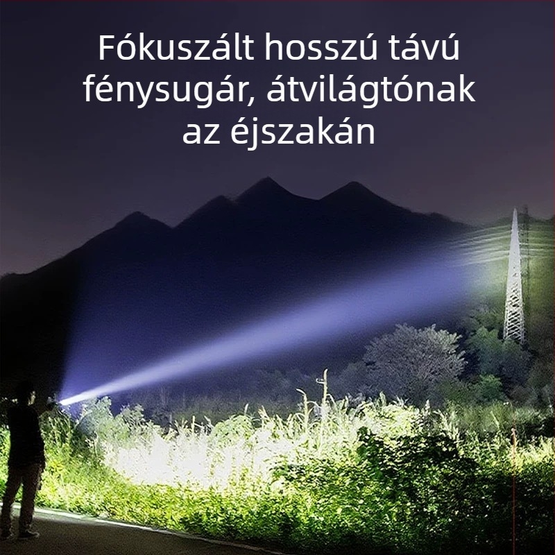 Alumíniumötvözetű LED zseblámpa, 15W, 3000mAh, 360° forgás