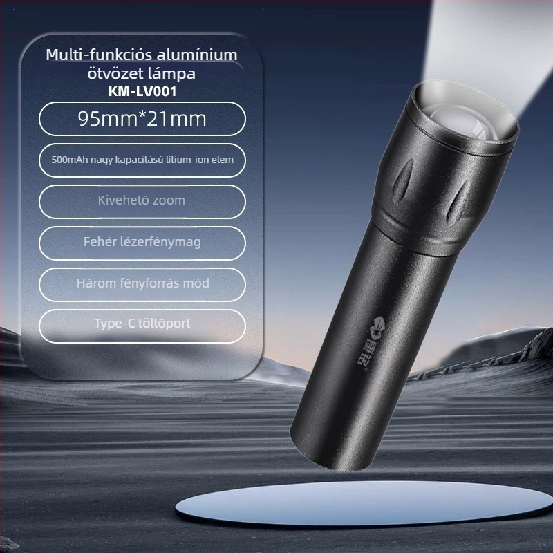 Alumíniumötvözetű LED zseblámpa, 15W, 3000mAh, 360° forgás