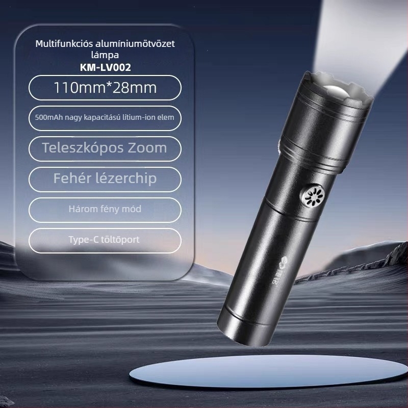 Alumíniumötvözetű LED zseblámpa, 15W, 3000mAh, 360° forgás