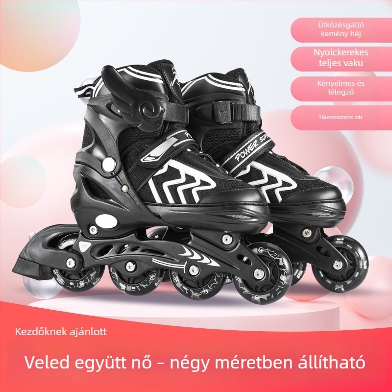 Szabályozható méretű görkorcsolya felnőtteknek és gyerekeknek, villogó kerekekkel