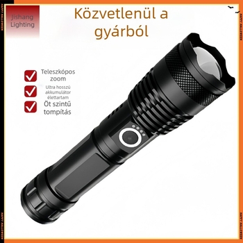 Állítható alumínium ötvözetű USB újratölthető elemlámpa, energiajelzővel, Type-C töltés, 5000mAh, 10W, kinyíló zoom