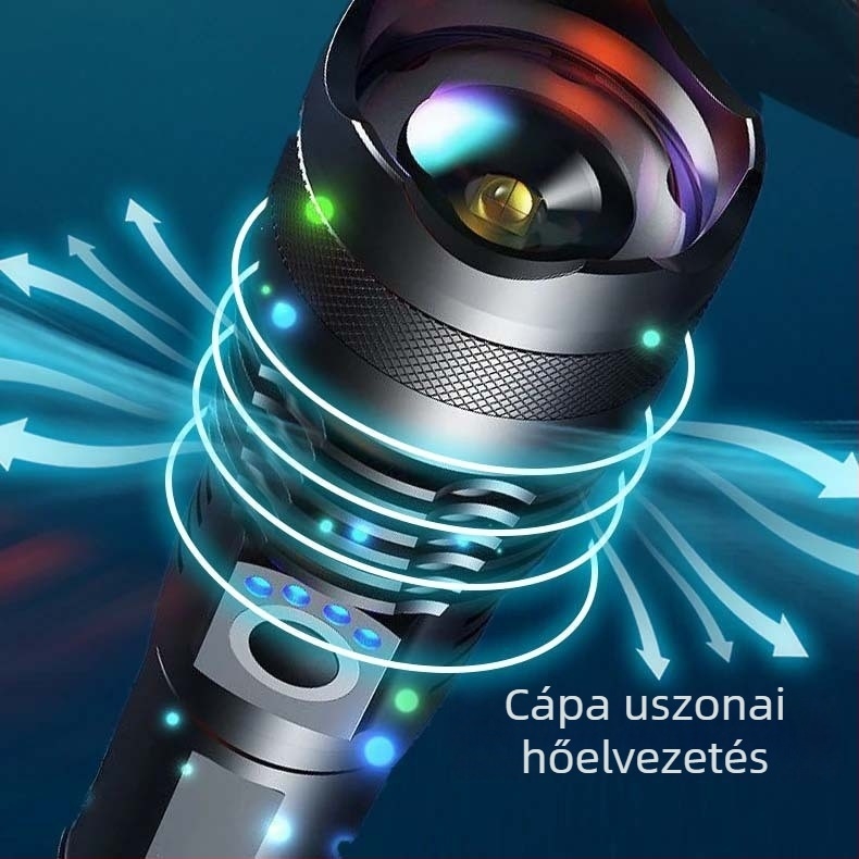 Állítható alumínium ötvözetű USB újratölthető elemlámpa, energiajelzővel, Type-C töltés, 5000mAh, 10W, kinyíló zoom