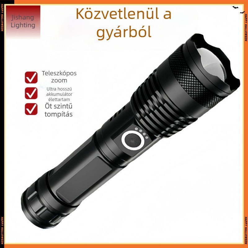 Állítható alumínium ötvözetű USB újratölthető elemlámpa, energiajelzővel, Type-C töltés, 5000mAh, 10W, kinyíló zoom