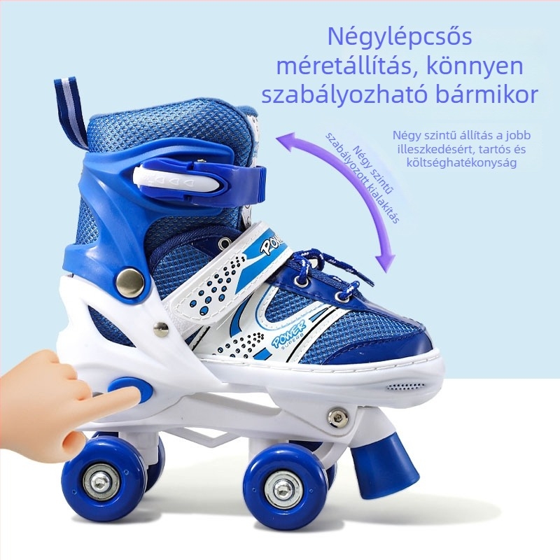 Shanghao gyerek görkorcsolya 3–12 éveseknek, kezdőbarát, PU+mesh felsőrész, TPR talp, dupla soros kerekek, ABS kerekek