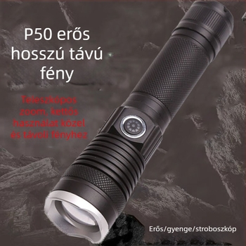 Hider magas fényerejű zseblámpa kültéri kalandokra – 350+ lm, 500 m feletti hatótáv, külső 18650-es akkumulátor, alumínium ötvözet test, vízálló