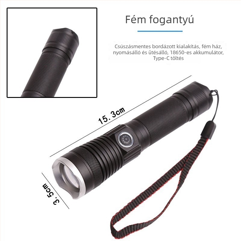 Hider magas fényerejű zseblámpa kültéri kalandokra – 350+ lm, 500 m feletti hatótáv, külső 18650-es akkumulátor, alumínium ötvözet test, vízálló
