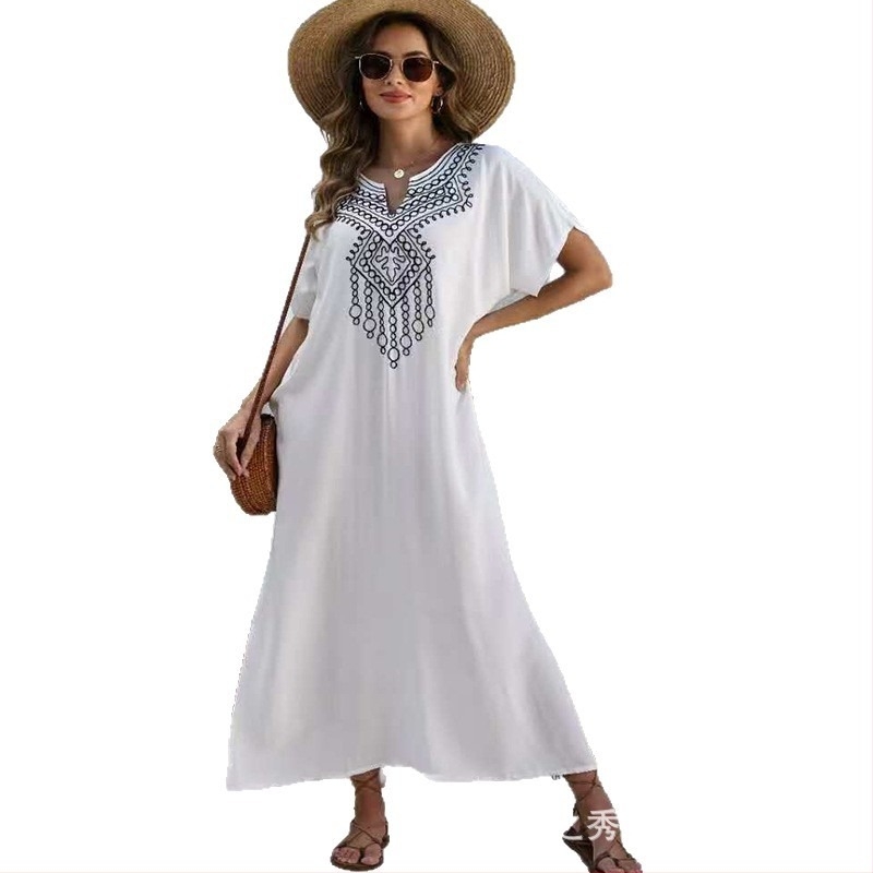 Rayon hímzett strandruha köntös-stílusban, pamut bélés, 206 g/m²