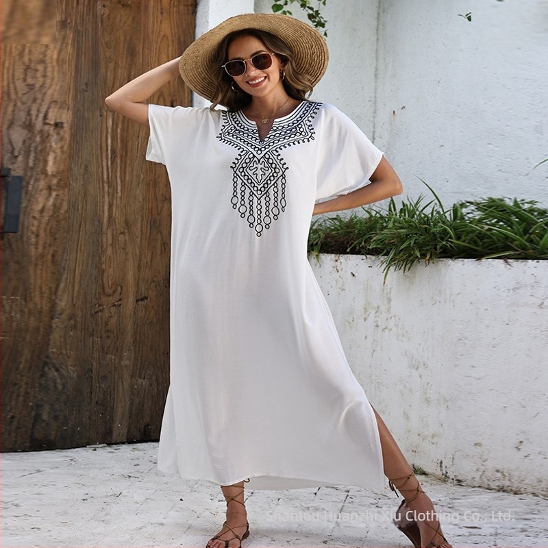 Rayon hímzett strandruha köntös-stílusban, pamut bélés, 206 g/m²