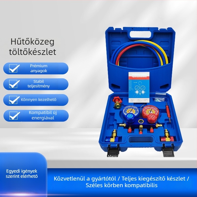 Gépjármű-klímaberendezés fluorid mérőcsoport kettős nyomásmérővel, menetes csatlakozás, magas pontosság, Ø70