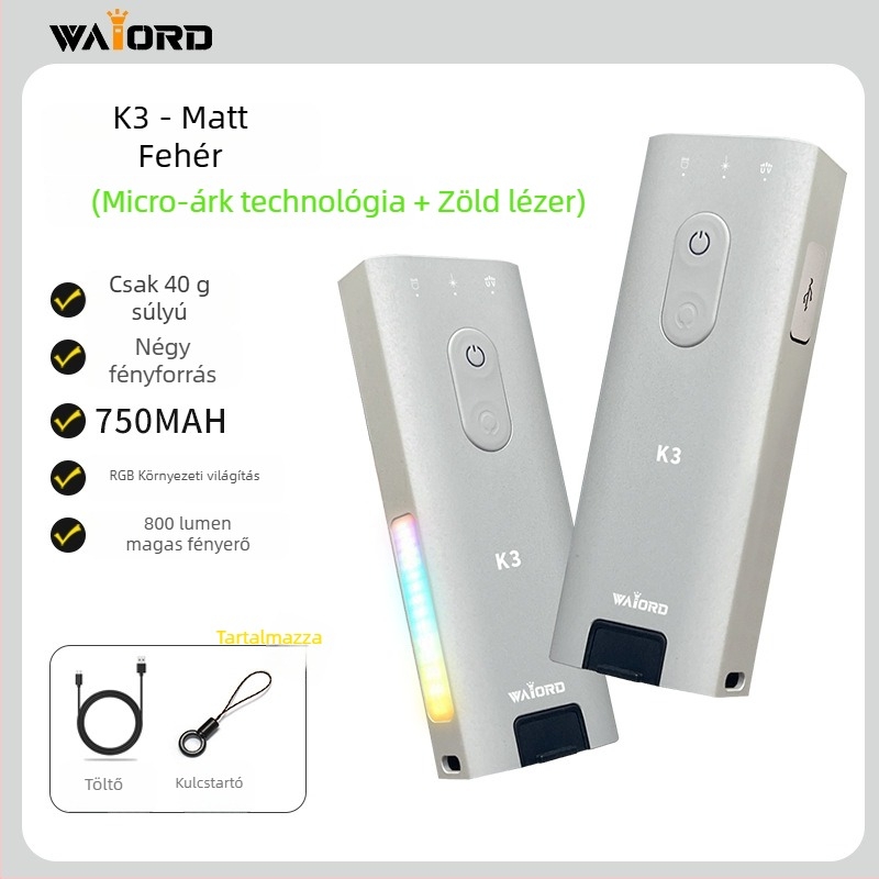 K3 Multifunkcionális hordozható mini zseblámpa – alumíniumötvözet test, LED fényforrás, teljesítmény 5W, akkumulátor kapacitás 750, hatótávolság 100–200m