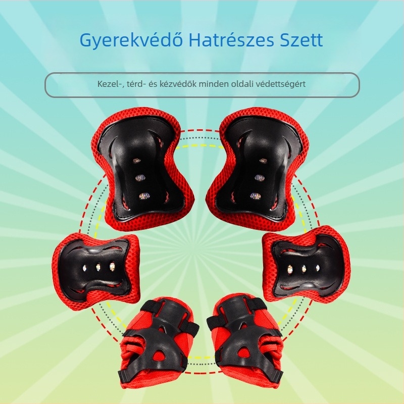 Gyerekeknek készült térd-, könyök- és csuklóvédő garnitúra, habos párnázással korcsolyázáshoz és kerékpározáshoz