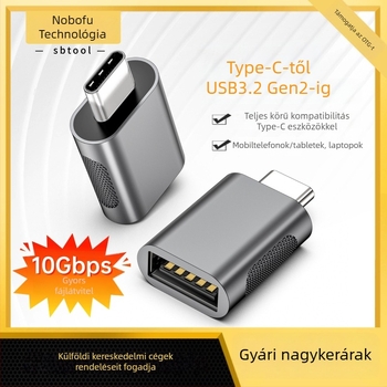 Type-C USB 3.2 női adapter – 10Gbps, ház cink ötvözetből, kompatibil USB 3.0/2.0, Modell SBT-158, Márka nobafu/sbtool