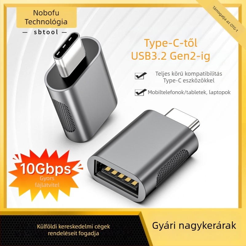 Type-C USB 3.2 női adapter – 10Gbps, ház cink ötvözetből, kompatibil USB 3.0/2.0, Modell SBT-158, Márka nobafu/sbtool