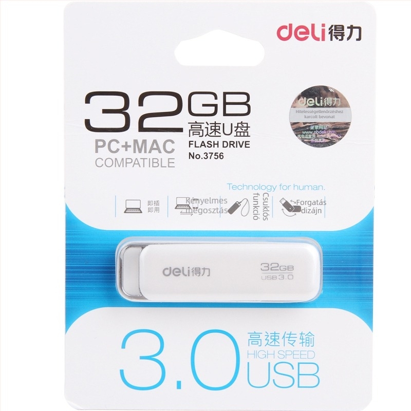 Deli USB Flash Drive – modellek: 3721/3722/3723/3755/3753/3756/2191/2192/2173; kompatibil számítógépekkel
