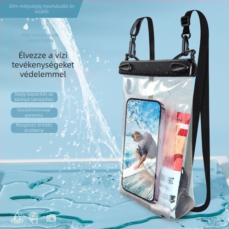 Vízálló telefontáska — Átlátszó PVC, Kültéri használathoz (Anyag: PVC; Vízálló anyag; Kültéri vízálló táska; Búvárkodás, Strand, Horgászat)