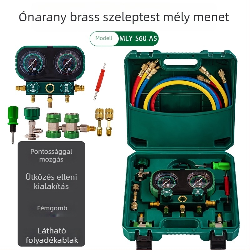 Autóklíma diafragma nyomásmérő készlet R134a hűtőközeghez, kettős nyomásmérő R22/R410