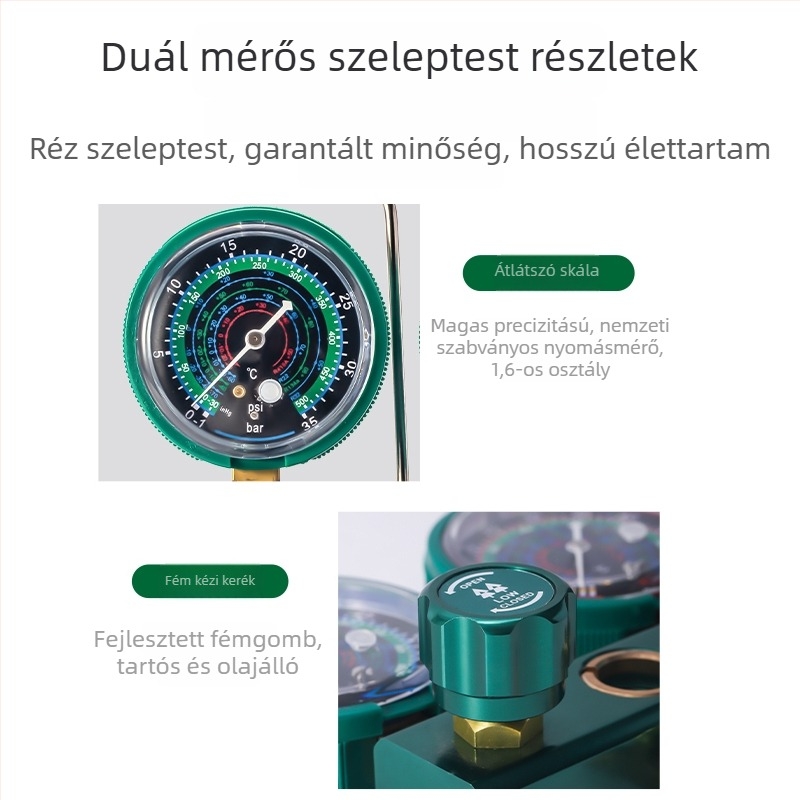 Autóklíma diafragma nyomásmérő készlet R134a hűtőközeghez, kettős nyomásmérő R22/R410