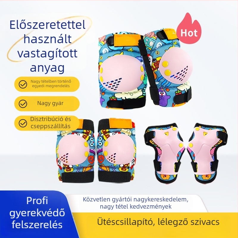 Gyerekeknek szóló görkorcsolya védőfelszerelés készlet sisakkal és tenyér-, könyök- és térdvédőkkel – habanyagú