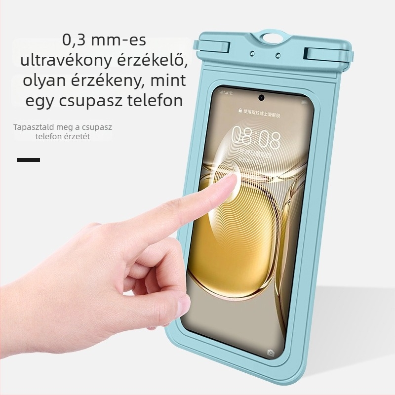 TPU anyagú telefonvízálló tok, átlátszó és zárt, merüléshez, úszáshoz, raftinghoz, érintőképernyő-kompatibilis