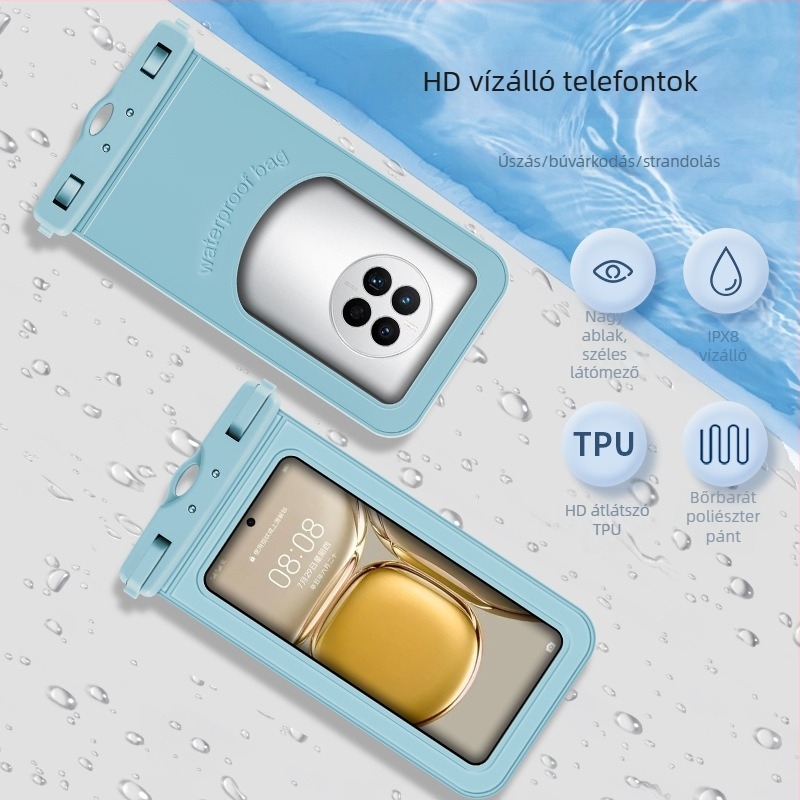 TPU anyagú telefonvízálló tok, átlátszó és zárt, merüléshez, úszáshoz, raftinghoz, érintőképernyő-kompatibilis