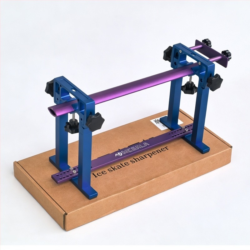 Jégkorcsolya-élező készlet: alumíniumötvözetes élezőállvány, gyémántos, kétoldalas élező kő, gyorskorcsolyák élezésére, út- és rövidpályás korcsolyákhoz