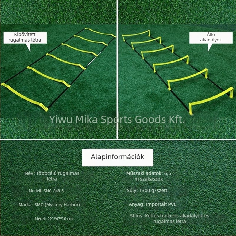 MAI CCA Mecca Futball-edzés segédeszköz: kettős használatú agil létra, összecsukható gyorslétra, akadály- és lépés-edzés (PP-anyag, testreszabható, 6–16 darab)