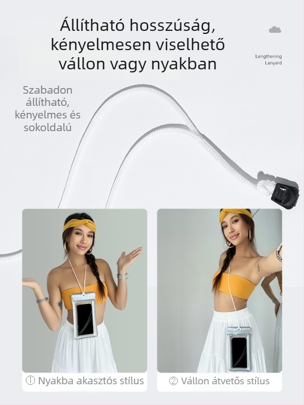 Felfújható vízálló telefon tok érintőképernyővel, úszáshoz, búvárkodáshoz és raftinghoz; átlátszó zárható tok