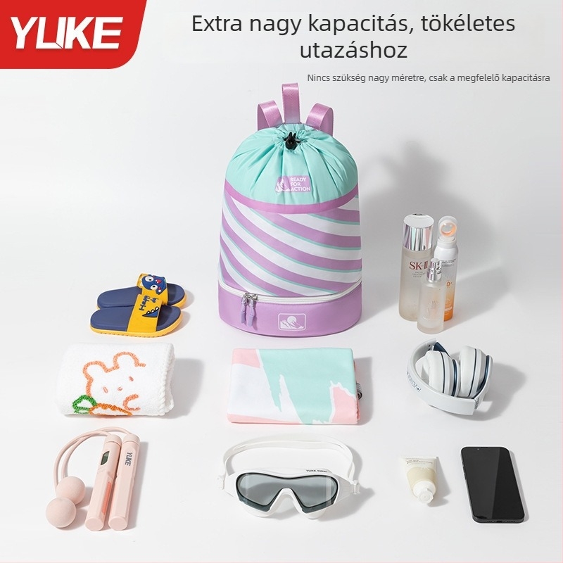 Uniszex vízálló hátizsák úszáshoz, nedves/száraz elkülönítéssel, Oxford anyagból, 20–35 L kapacitás, csíkos mintázat, sporthoz és kültéri tevékenységekhez