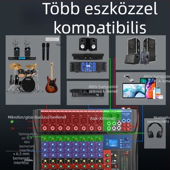 DJ keverőpult 8 csatornás, 6 csatorna reverb-ral, USB és Bluetooth