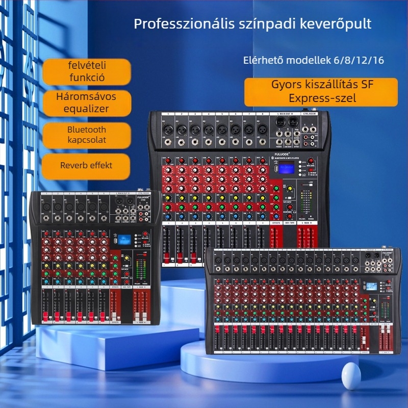 DJ keverőpult 8 csatornás, 6 csatorna reverb-ral, USB és Bluetooth