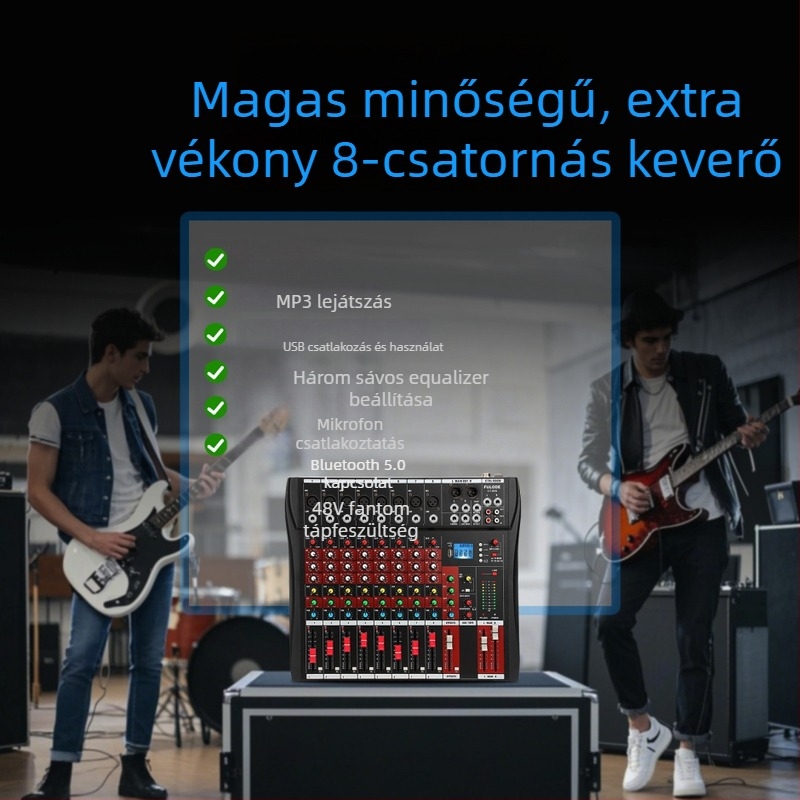 DJ keverőpult 8 csatornás, 6 csatorna reverb-ral, USB és Bluetooth
