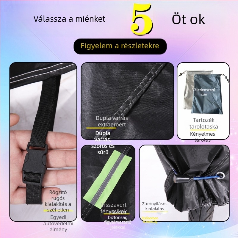 190T motorkerékpár-takaró - UV védelem, hőszigetelés, vastított kivitel, vízálló és porálló, teljes lefedés