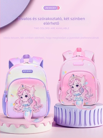 Sesame Baby lányoknak való iskolatáska diving anyagból, anime mintával, vállpántokkal légpárnás, éjszakai fényvisszaverő