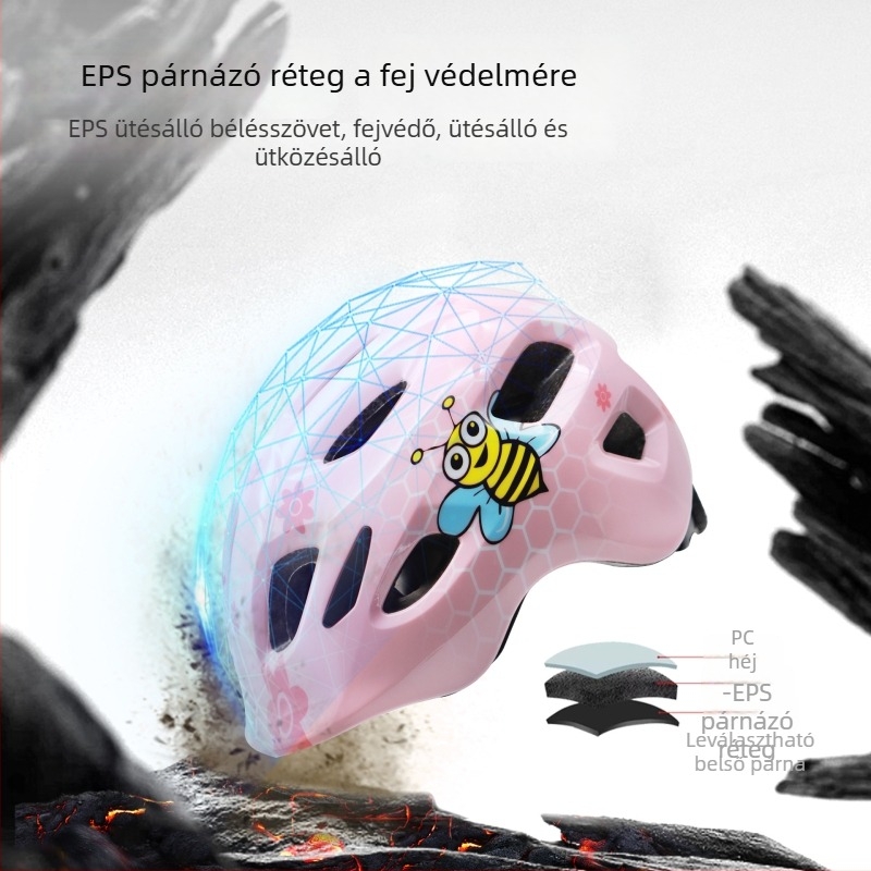 Gyermek kerékpár sisak - ultra könnyű, lélegző, egy darabban öntött kialakítás, állítható fejkerület, Little Bee mintázat