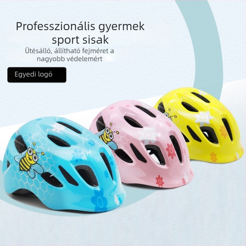 Gyermek kerékpár sisak - ultra könnyű, lélegző, egy darabban öntött kialakítás, állítható fejkerület, Little Bee mintázat