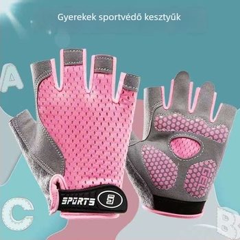 Gyerekeknek félujjú kesztyű pillangó hálós mintával – csúszásmentes, poliészter, uniszex, kerékpározáshoz és görkorcsolázáshoz, 4–12 éveseknek