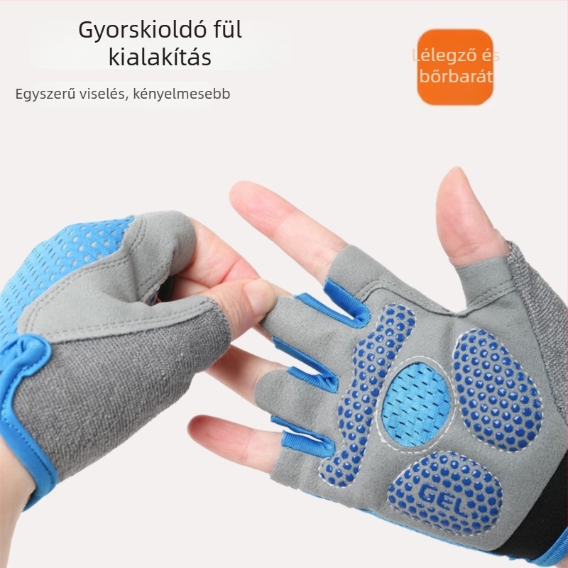 Gyerekek kerékpáros kesztyű, félujjas, uniszex, monokróm mintázat, szövetanyag, csúszásmentes, 5–13 éveseknek