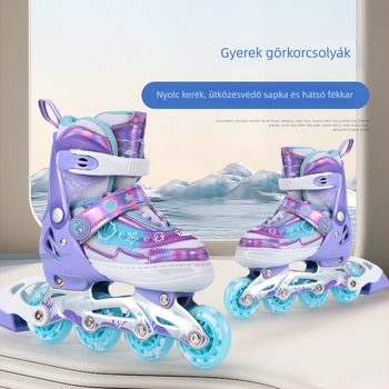 Gyerekeknek szóló görkorcsolya készlet, állítható kezdő inline görkorcsolyák, fényes kerekek és csúszásmentes talp.