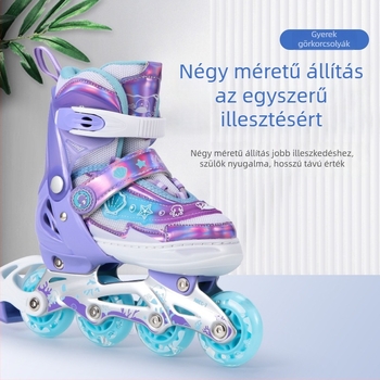 Gyerekeknek szóló görkorcsolya készlet, állítható kezdő inline görkorcsolyák, fényes kerekek és csúszásmentes talp.
