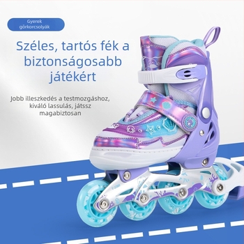 Gyerekeknek szóló görkorcsolya készlet, állítható kezdő inline görkorcsolyák, fényes kerekek és csúszásmentes talp.