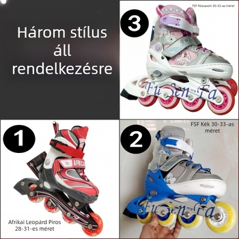 Gyerekeknek szánt leopárd mintás világító inline korcsolyák, PU felsőrésszel és hálós anyaggal, gumitalppal, egy sor kerekekkel, állítható méret