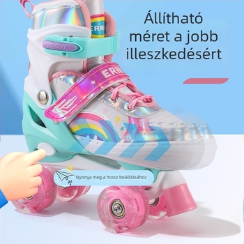 Görkorcsolya felnőtteknek és gyerekeknek – teljes készlet, dupla sor kerekekkel, kezdőknek, uniszex, PU+mesh felsőrész, TPR talp
