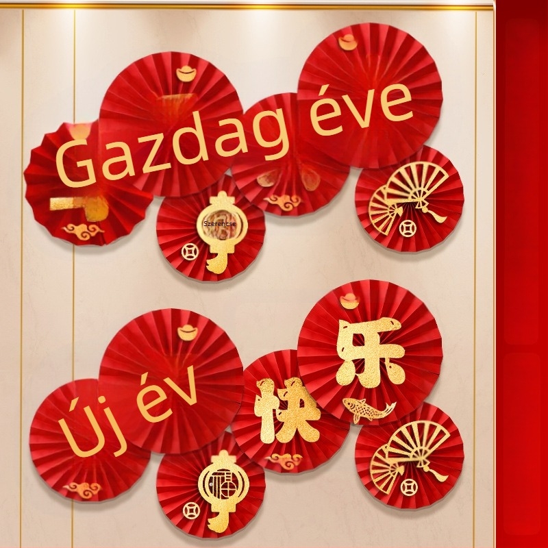 Újévi papírfán dekorációs készlet, kínai stílus, flockos anyag, hőnyomásos díszítés, Tiantianxifang