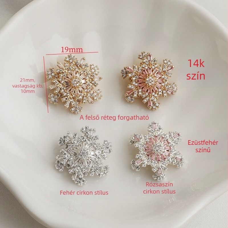 14K aranyozott színű cirkón, forgó hópehely motívum, gyöngyök karkötő- és nyaklánc készítéséhez, DIY ékszer kiegészítő