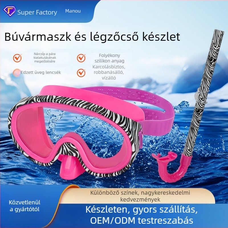 Merülőmaszk készlet antifog lencsékkel, teljesen száraz snorkellel, nagy keretes maszk integrált orrvédővel