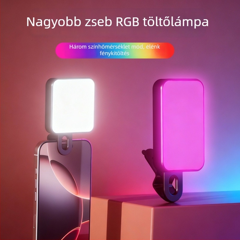 Kompakt telefonhoz tartozó kiegészítő fény – Szelfihez, videóhoz és kültéri használatra – 4,8W, 2700–3500K meleg fény, 3 színhőmérséklet, kézben tartható, modell Bgd-dy