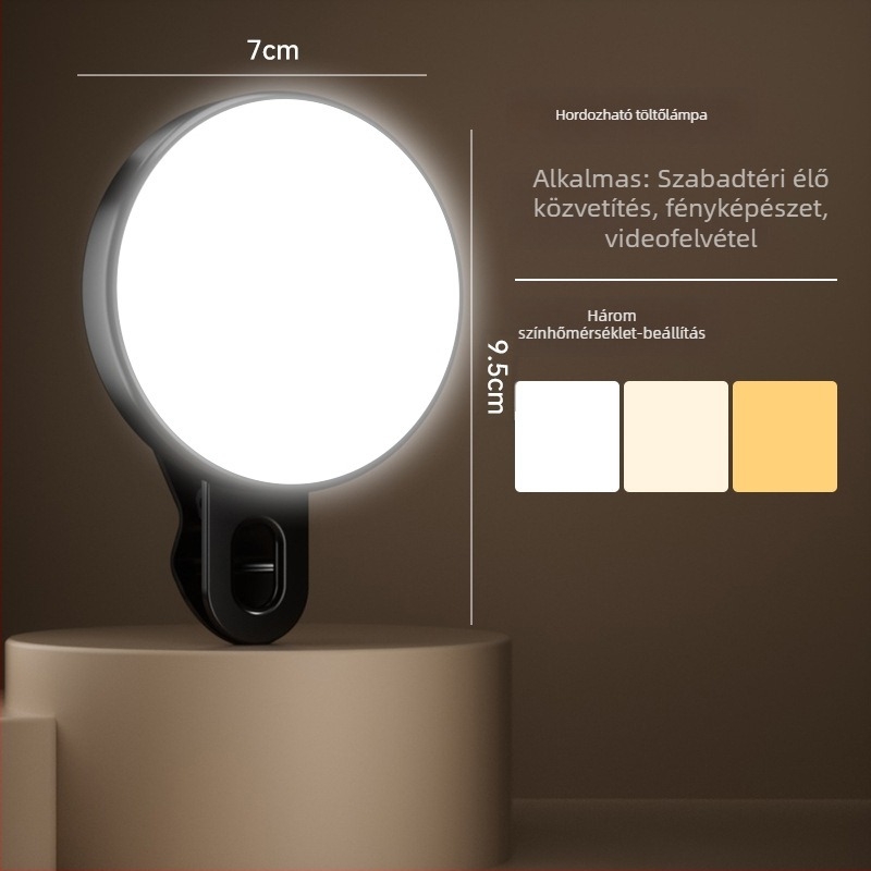 Kompakt telefonhoz tartozó kiegészítő fény – Szelfihez, videóhoz és kültéri használatra – 4,8W, 2700–3500K meleg fény, 3 színhőmérséklet, kézben tartható, modell Bgd-dy