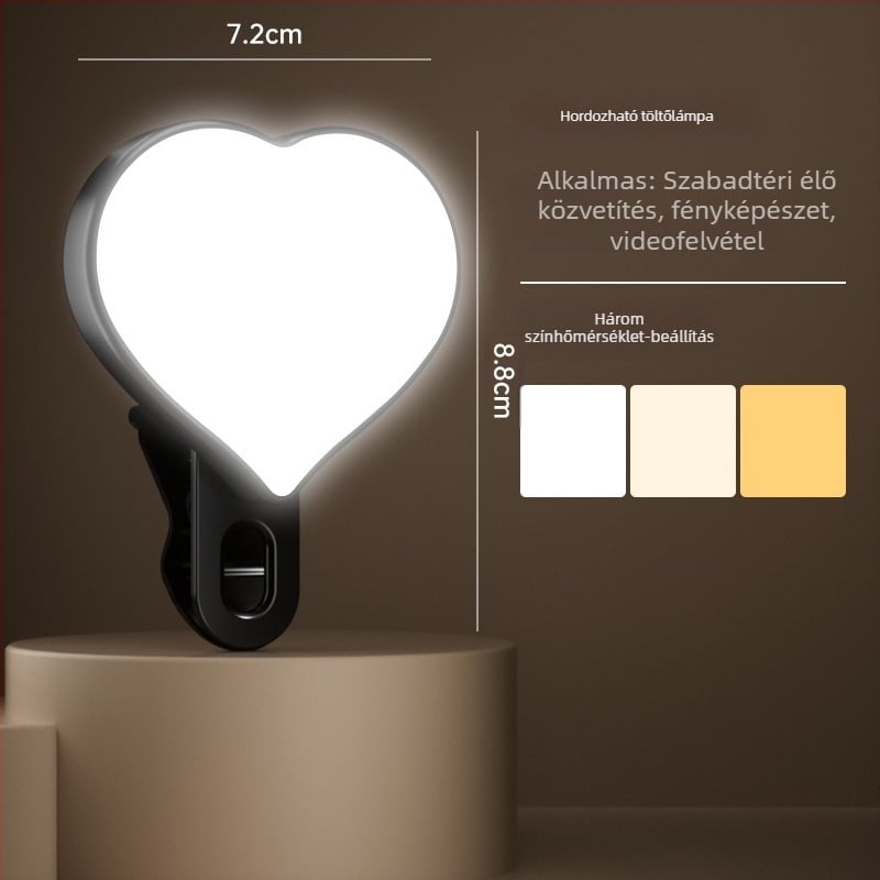 Kompakt telefonhoz tartozó kiegészítő fény – Szelfihez, videóhoz és kültéri használatra – 4,8W, 2700–3500K meleg fény, 3 színhőmérséklet, kézben tartható, modell Bgd-dy